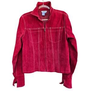 Coldwater Creek Ladies Cropped Zip Up Red Suede Size Medium Jacket Coat EUC!!